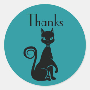 Sticker Rond Élégant Merci de chat noir
