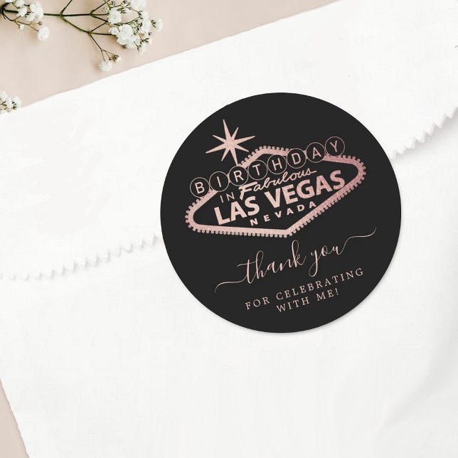 Sticker Rond Elégant Merci de fête d'anniversaire de Las Vegas (Créateur téléchargé)