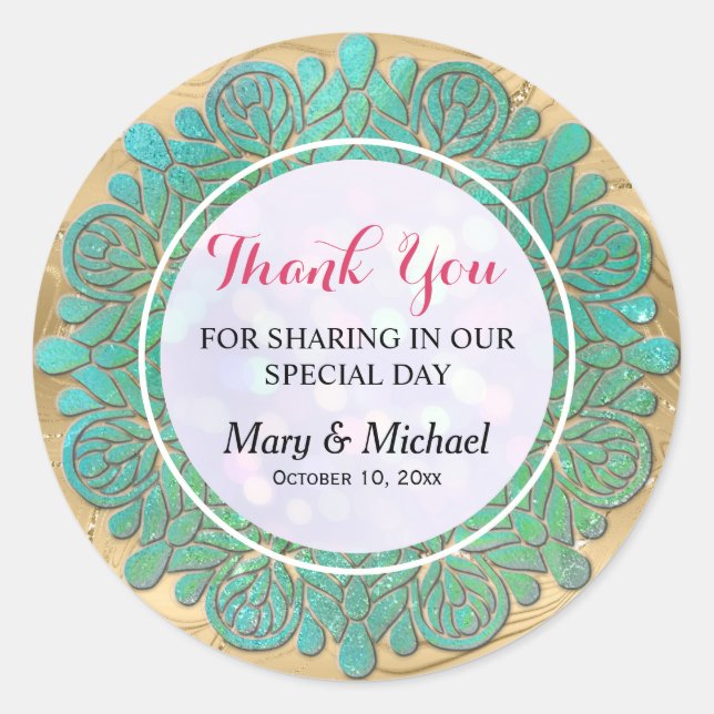 Sticker Rond Élégant Merci de Mandala moderne et turquoise (Devant)