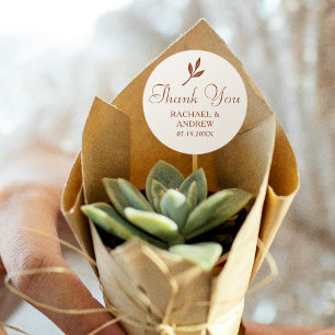 Sticker Rond Elégant Merci de mariage en terre cuite Crème simp