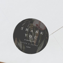 Sticker Rond Élégant Merci de Mariage noir floral