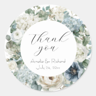 Sticker Rond Élégant "Merci" de mariage personnalisé avec motif