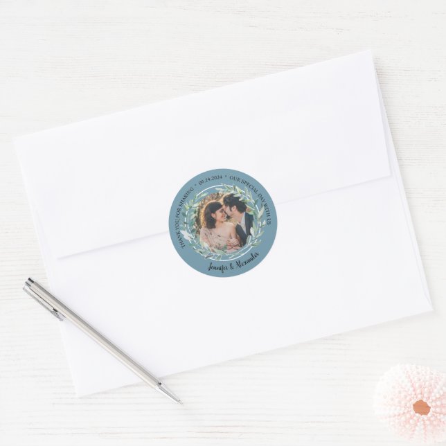Sticker Rond Elégant Merci de mariage phoque enveloppe photo (Enveloppe)