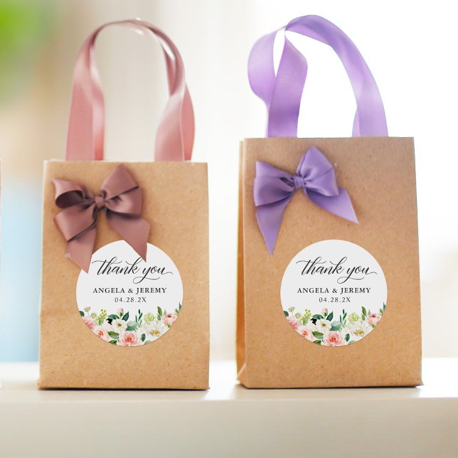 Sticker Rond Élégant Merci de Mariage rose pâle rose (Créateur téléchargé)