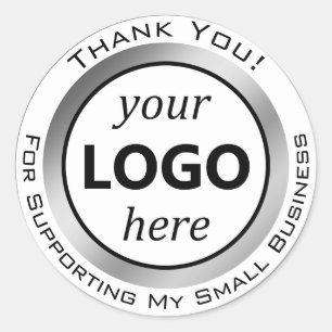 Sticker Rond Élégant Merci en acier gris argent Votre logo ici