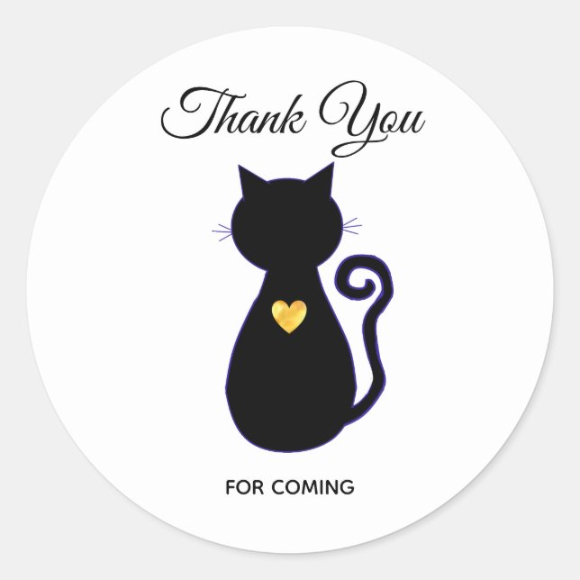 Sticker Rond Élégant Merci en silhouette de chat noir (Devant)