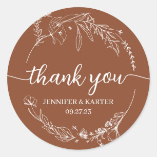 Sticker Rond Élégant Merci en terre cuite florale simple