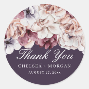 Sticker Rond Élégant Merci Floral d'automne violet