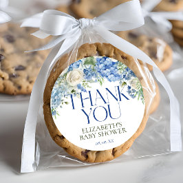 Sticker Rond Élégant Merci floral moderne Blue Hydrangea