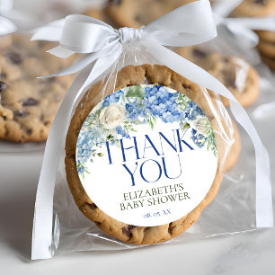 Sticker Rond Élégant Merci floral moderne Blue Hydrangea