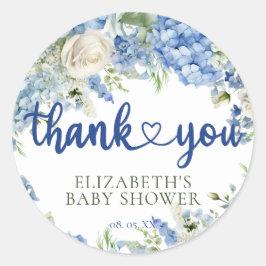 Sticker Rond Élégant Merci floral moderne Blue Hydrangea