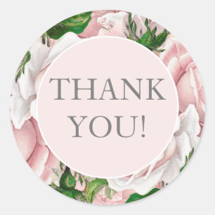 Sticker Rond Élégant Merci floral rose pâle