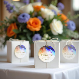 Sticker Rond Elégant Merci Mariage bleu orange