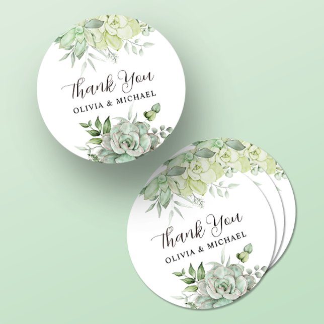 Sticker Rond Elégant Merci Mariage de verdure succulent (Créateur téléchargé)