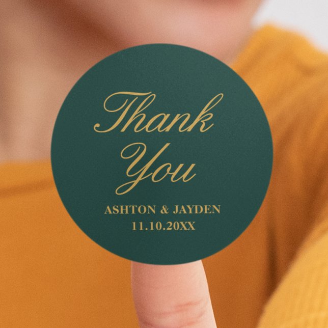Sticker Rond Élégant Merci Mariage Emerald Green Gold (Elegant Emerald Green Gold Wedding Thank You Classic Round Sticker
)