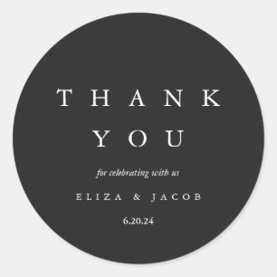 Sticker Rond Élégant Merci Mariage noir et blanc