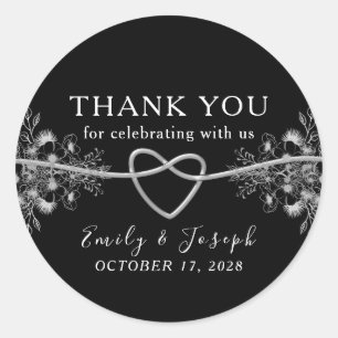 Sticker Rond Élégant Merci Mariage noir et blanc
