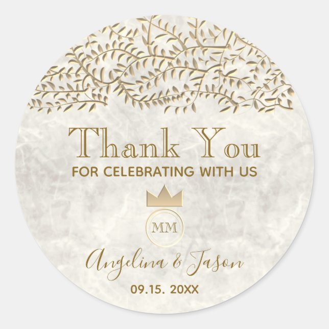 Sticker Rond Élégant Merci Mariage or (Devant)