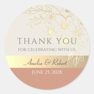 Sticker Rond Élégant Merci Mariage or
