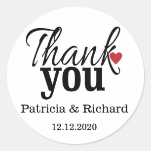Sticker Rond Elégant Merci Mariage personnalisé Favor