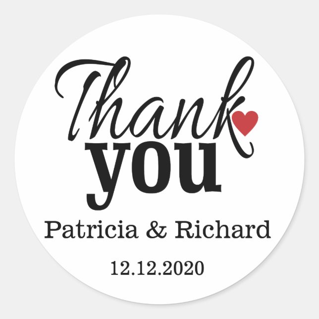 Sticker Rond Elégant Merci Mariage personnalisé Favor (Devant)