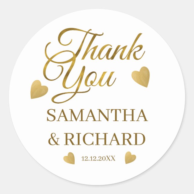 Sticker Rond Elégant Merci Or mariage Faveur (Devant)