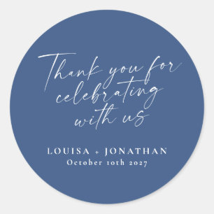 Sticker Rond Élégant Merci personnalisé de code tendance bleu f