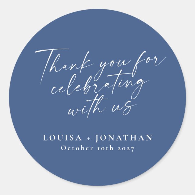 Sticker Rond Élégant Merci personnalisé de code tendance bleu f (Devant)
