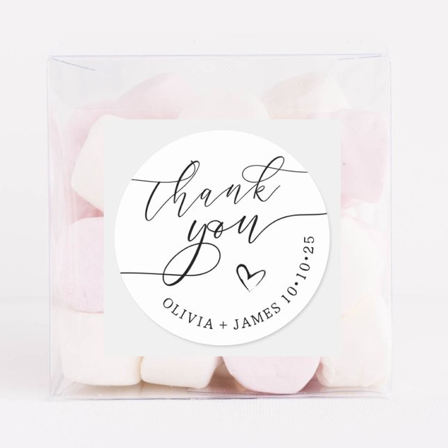 Sticker Rond Élégant Merci Script Coeur Mariage Faveur (Créateur téléchargé)