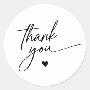 Sticker Rond Élégant Merci Script Coeur Mariage Faveur