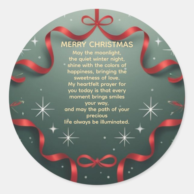 Sticker Rond Elegant Merry Christmas Red Ribbon with Snowflakes (Devant)