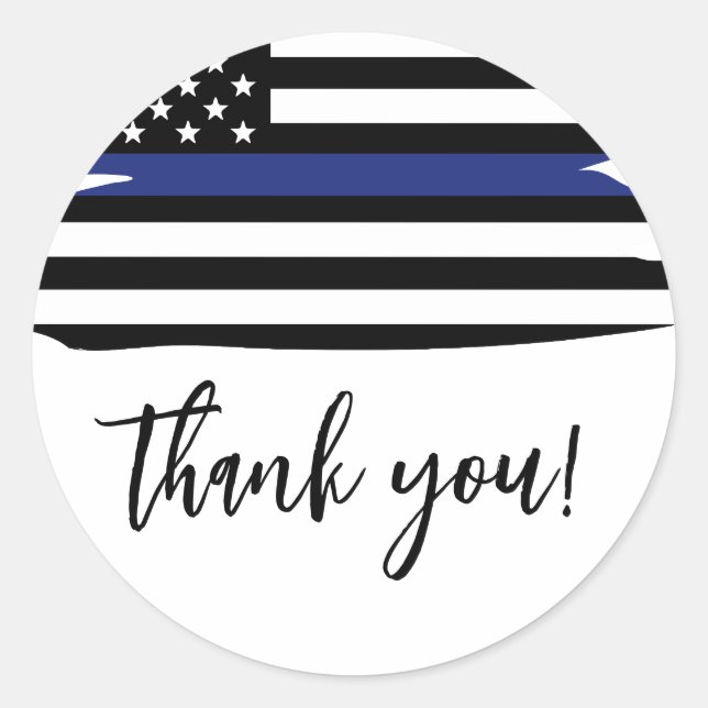 Sticker Rond Elégant Mince Ligne Bleue Police Officier Merci (Devant)