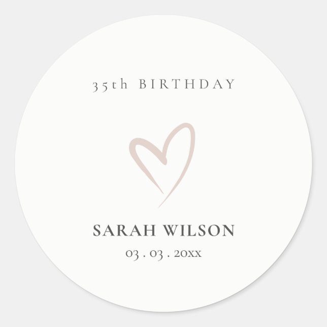 Sticker Rond Élégant Minimal Rose Pâle Cœur Anniversaire Tout Â (Devant)