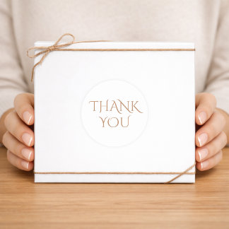 Sticker Rond Elegant & Minimalist White & Brown Thank You 
