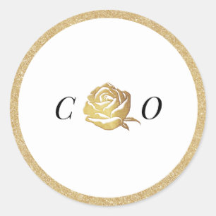 Sticker Rond Élégant minimaliste faux or rose monogramme