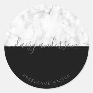 Sticker Rond Élégant minimaliste moderne noir & blanc marbre éc