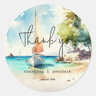 Sticker Rond Elégant minimaliste nautique bateau croisière mari