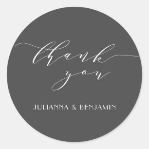 Sticker Rond Élégant minimaliste noir blanc Mariage Merci