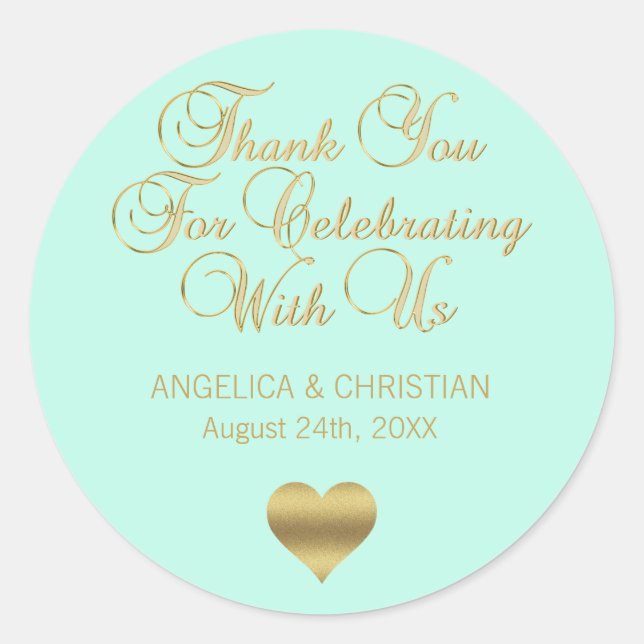 Sticker Rond Elégant MINT Gold Merci Mariage (Devant)