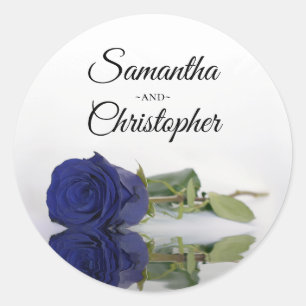 Sticker Rond Élégant Mirrored Marine Bleu Rose Mariage classiqu