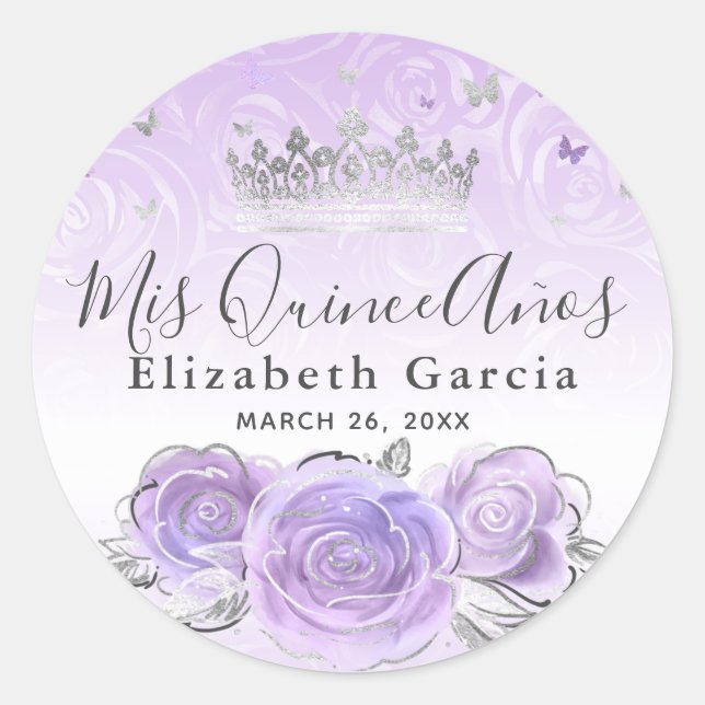 Sticker Rond Élégant modèle argenté et violet clair pour Quince (Devant)
