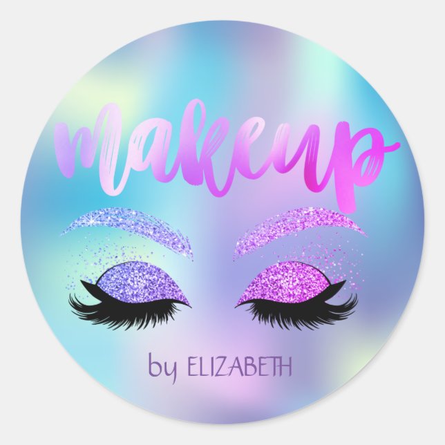 Sticker Rond Élégant Moder Girl Parties scintillant Lashes Holo (Devant)