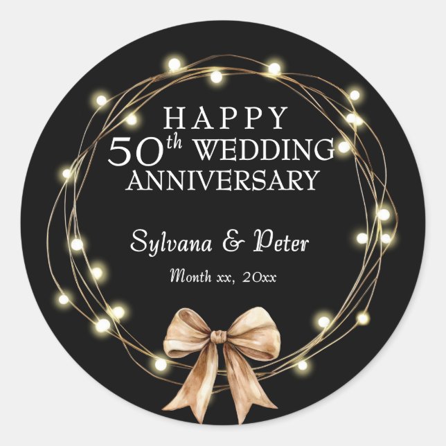 Sticker Rond Elegant Modern 50th Anniversary Party Gold Black  (Devant)