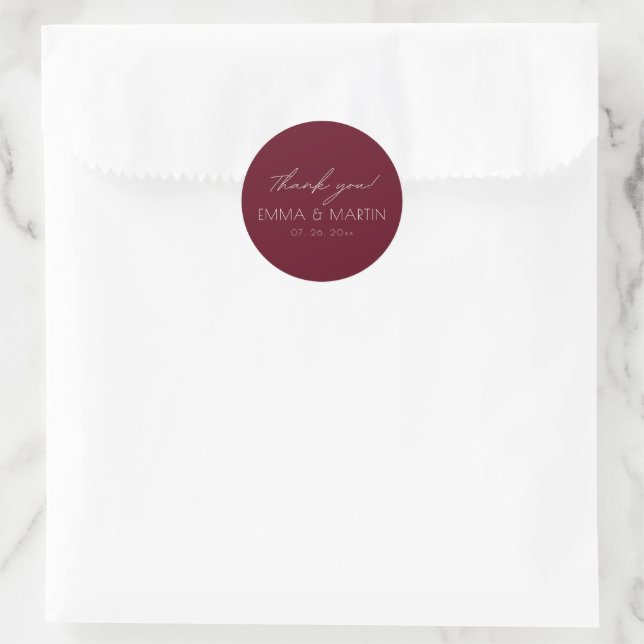 Sticker Rond Elegant & modern Burgundy Thank you Wedding (Sac)