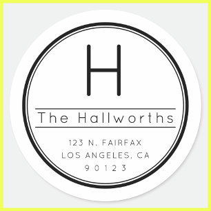 Sticker Rond Élégant, moderne, adresse de retour et monogramme