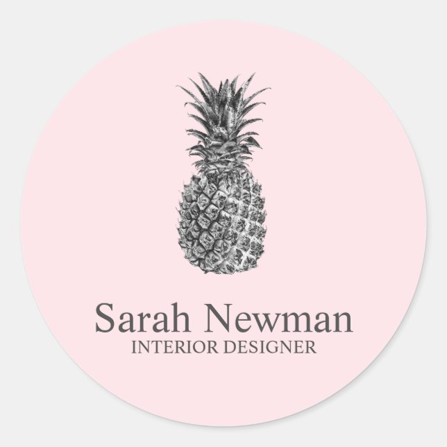 Sticker Rond Élégant moderne argenté rose ananas (Devant)