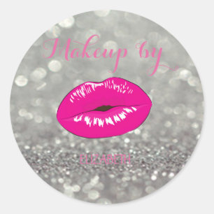 Sticker Rond Élégant Moderne Féminin, Bokeh Pailleté, Lèvres