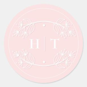 Sticker Rond Élégant Monogram Crest Mariage rose pâle