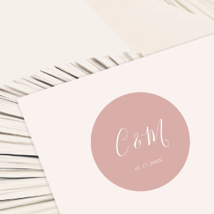 Sticker Rond Élégant Monogram Dusty Rose Mariage