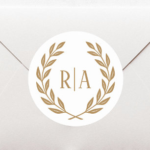 Sticker Rond Élégant Monogram Mariage Gold White
